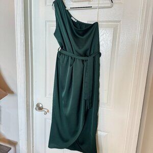 NEW COLLECTION Women Green One Shoulder Wrap-Skirt Italian Midi Dress, Size S-M